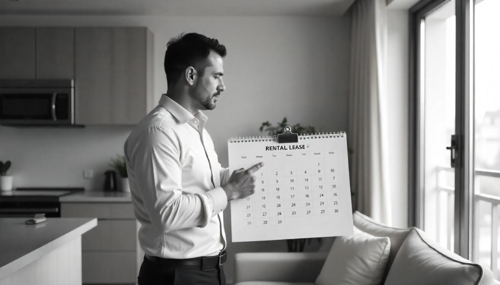 person in a rental unit showing lease calendar